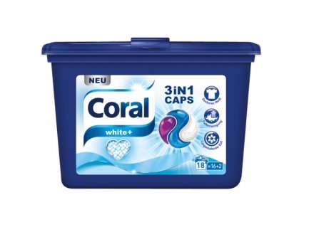 Coral White+ univerzální kapsle na praní 3v1, 18 dávek